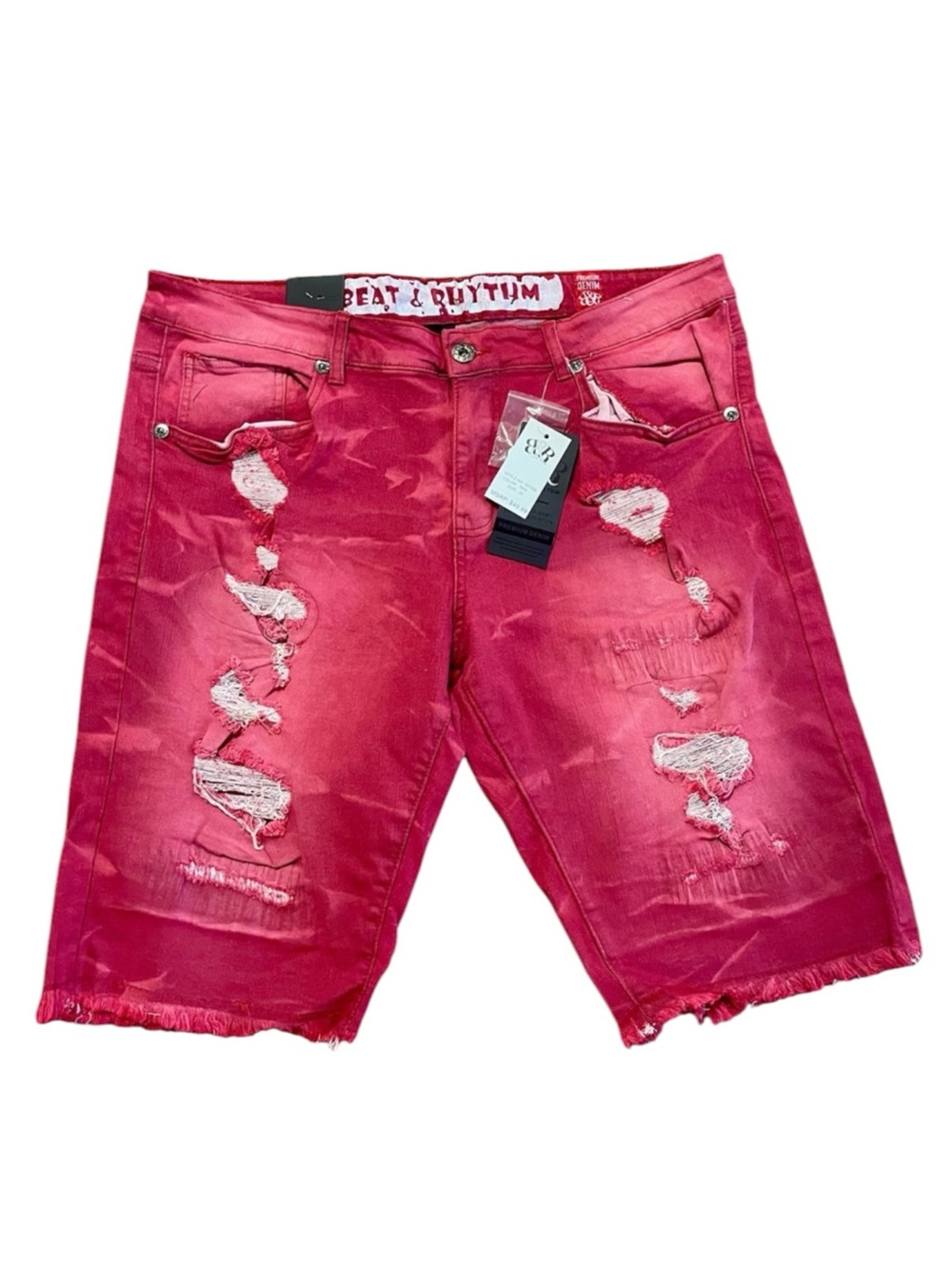 Beat &Rhythm Red Distressed Men’s Denim Shorts.